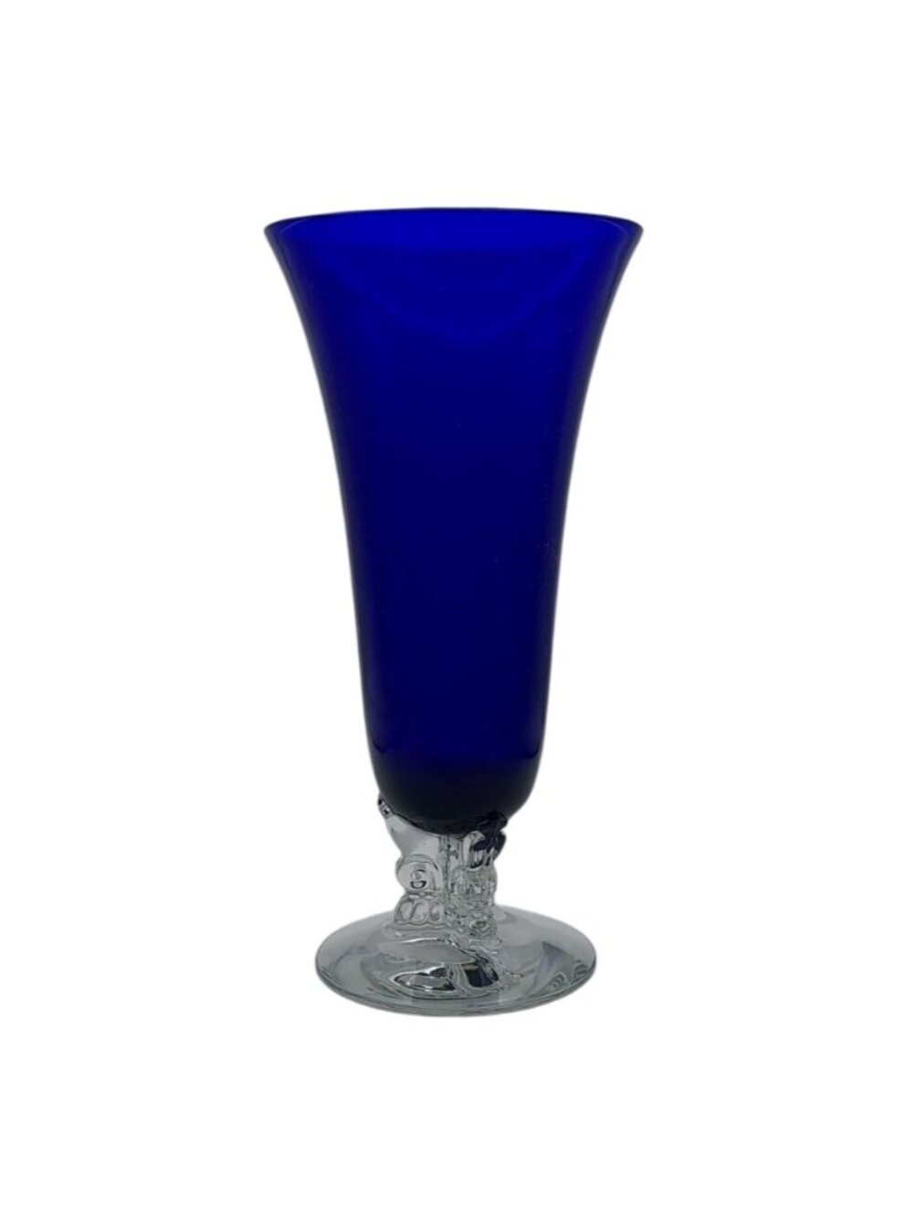 Fostoria Glass Regal Trumpet Vase Cobalt Blue 2470 Clear Base Vtg MCM Minimalist
